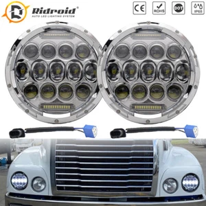 Faros LED cromados de 7 pulgadas haz alto/bajo DRL para Freightliner FLD122 clase Century - Imagen 1 de 19