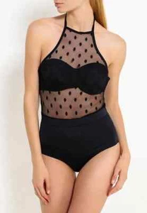 LOST INK SPOT MESH HALTERNECK SWIMSUIT SIZE UK 10 EU 38 B22 - Picture 1 of 3