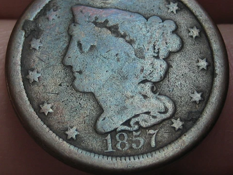 1857 Braided Hair Half Cent- VG/Fine Details Cover
