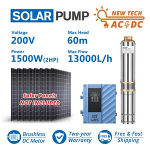 Hybrid AC/DC 1500W 2HP Solar Submersible Bore Pump 13T/H 60m Farming Irrigation - Picture 1 of 9
