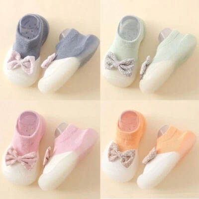 新生儿女宝宝婴儿防滑鞋蝴蝶结袜鞋橡胶鞋底凉鞋美国 — 第 1/4 张图片