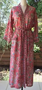 Anokhi Deep Coral & Red Floral Robe/Dressing Gown, 100% Cotton, Ankle Length - Picture 1 of 1