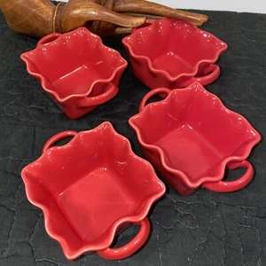 BIA Cordon Bleu Soup Bowls Set of 4 Ruffle Edge Handle Mini RED Serve ADORABLE - Picture 1 of 7