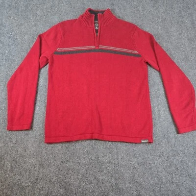 Eddie Bauer Men's Medium Red Half-Zip Cotton Knit Sweater Chest Stripe Pullover - Image 1 of 4
