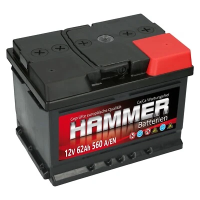 HAMMER 12V 62 Ah 560A EN Autobatterie ersetzt 55Ah 56Ah 57Ah 60Ah 63Ah 64Ah