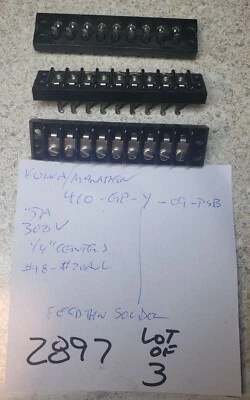 New Lot of (3) Kulka 410-GP-Y-09-PSB 5A 300V Dual Row Barrier Block w/Feed Thru - Image 1 of 4