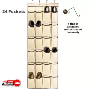 24 Pocket Shoe Door Hanging Organizer Storage Rack Bag Closet Holder Door 4 Hook - Picture 1 of 7