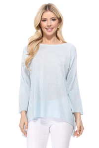 Yemak Top donna semi trasparente barca lavorato a maglia con sfiato laterale MK8139 - Foto 1 di 18