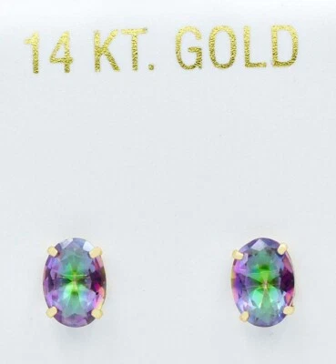 LAB CREATED  2.08 Cts  MYSTIC TOPAZ STUD EARRINGS 14K YELLOW GOLD - New With Tag - Image 1 of 4