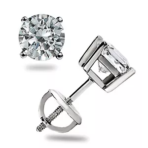 1.05Ct Brilliant GRA MOISSANITE Studs Earrings Solid 14K White Gold Screwbk Gift - Picture 1 of 14