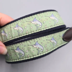Vineyard Vines Club Belt Boys 26 Cotton Canvas Leather Green Marlin Fish - Picture 1 of 11