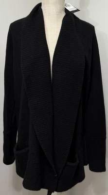 NEW Sutton Studio Cashmere Open Cardigan Sweater Classic Black XL - Image 1 of 3