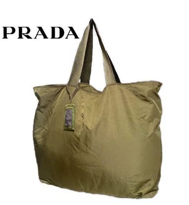PRADA Zip Tote Bag 42x50x15cm Khaki Iridescent Nylon Travel Business Bag - Image 1 of 4