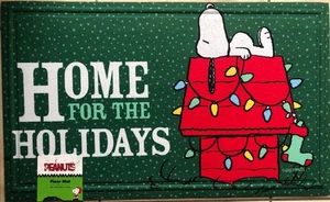 PEANUTS~Snoopy~CHRISTMAS~”HOME For The HOLIDAYS” RUBBER Mat~18” X30”~NEW~FAST SH - Picture 1 of 5