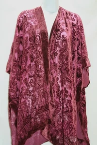 Urban Outfitters Burnout Velvet Kimono Topper Maroon Open Front Boho Festival - Picture 1 of 4