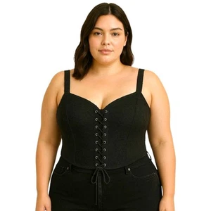 Plus Size Black Lace Corset Top Sweetheart Neck Gothic Y2K Tank - Picture 1 of 13
