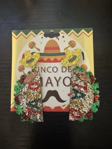 Cinco De Mayo Earrings Fiesta Mexico Funny Mexican Party Tacos Sombrero NEW - Picture 1 of 3