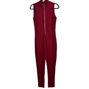 Neu mit Etikett Damen roter ärmelloser Einteiler Frontreißverschluss Body gerippt Large - Bild 1 von 16
