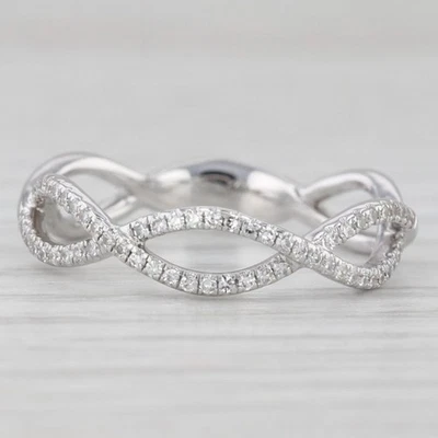 0.13ctw Diamond Woven Band 14k White Gold Size 6.25-6.5 Stackable Wedding Ring - Image 1 of 4