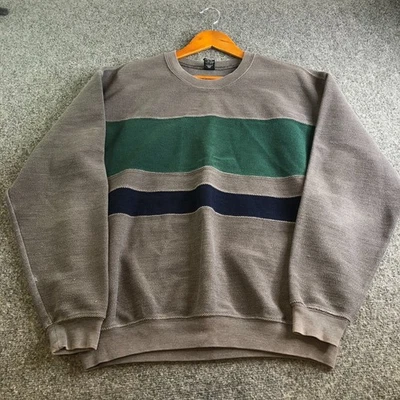 Lands End Sweater Mens Medium Gray Vintage Striped Color Block Crewneck Rugby - Image 1 of 4