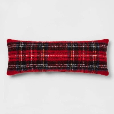 Красная клетчатая подушка в клетку большого размера поясничный прямоугольник проверенный порог 36x14 дюймов - Изображение 1 из 2