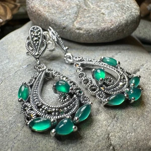 Orecchini marcasite stile vintage art deco donna post retro grandi orecchini 925 - Foto 1 di 11