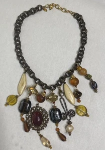 Vintage Robert Rose Halskette baumelnd schwer Statement Kunststein Perlen Messing Kette - Bild 1 von 12