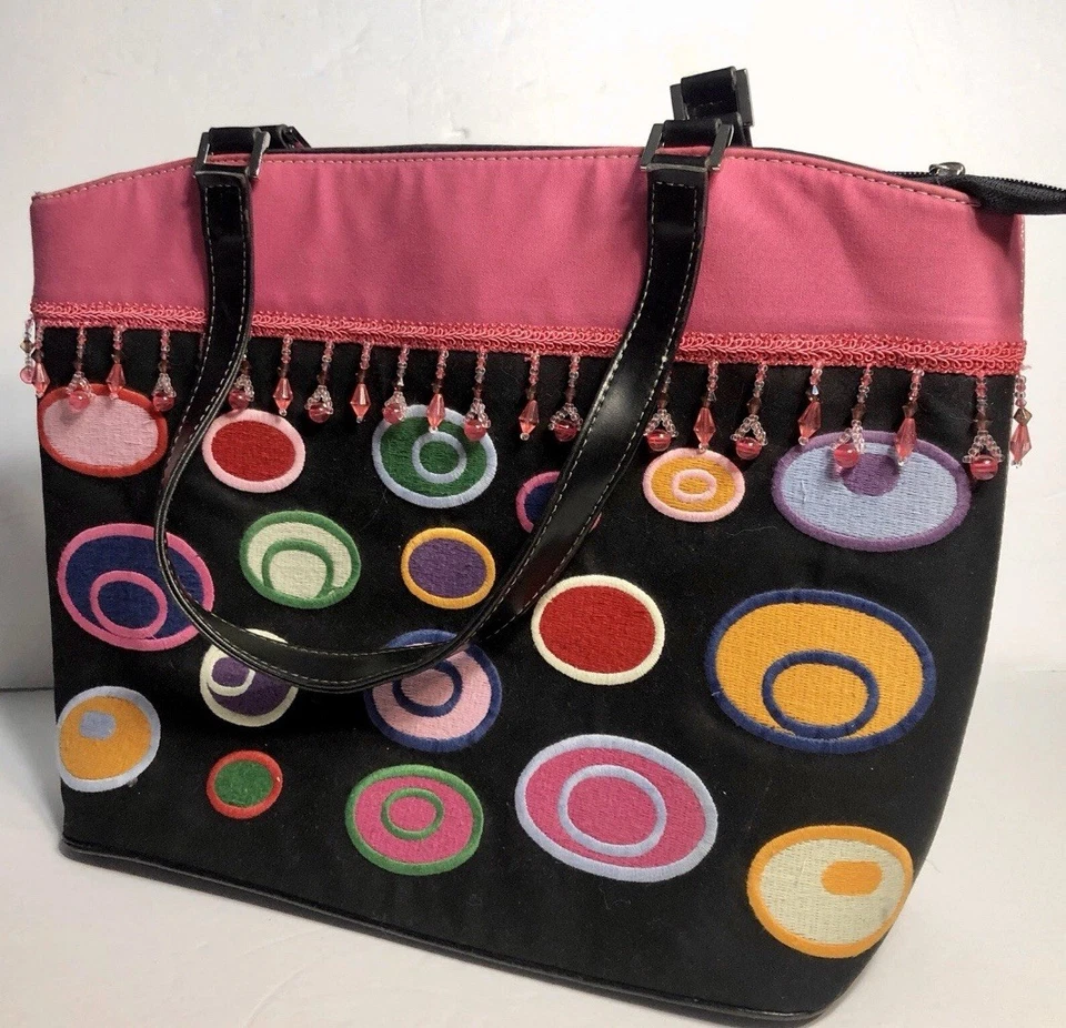 Bolso de Hombro Rosa Negro Multicolor Diseño Circular Difícil de Encontrar Único Geométrico Foto 1 de 4