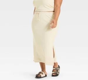 Women’s Universal Thread French Terry Midi Skirt Beige L Retail $25 - Picture 1 of 8