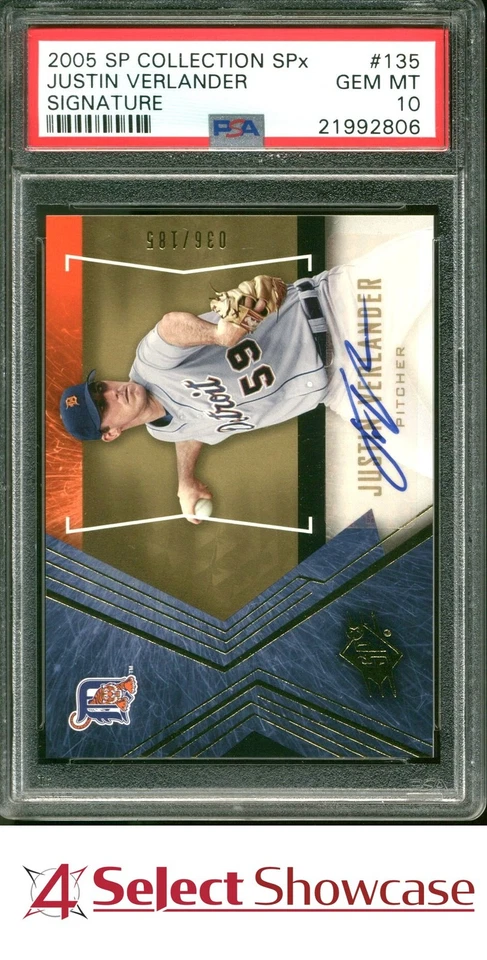 2005 SP COLLECTION SPX SIGNATURE #135 JUSTIN VERLANDER RC #/185 4SC ELITE PSA 10 - Image 1 of 4