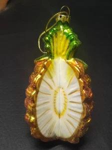 Mundgeblasenes Glas Weihnachtsschmuck GESCHLIFFENE ANANAS mit Glitzerdetail FRÜCHTE Neu 4" - Bild 1 von 11