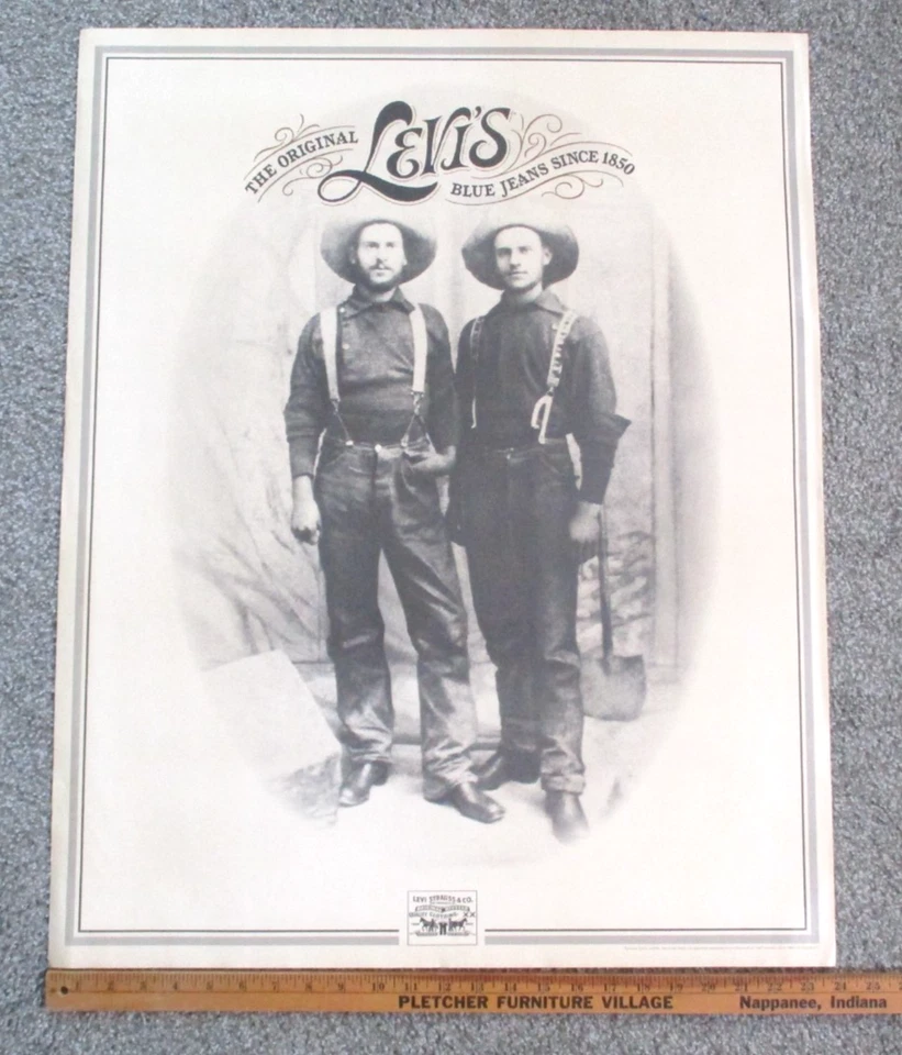 Vintage Original 1983 LEVIs Blue Jeans Cowboy Miners Western Poster 24" x 30" - Image 1 of 4
