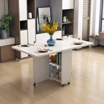 Folding Drop Leaf Dining Table with Wheels & Storage Shelf for Small Spaces - Image 1 of 4