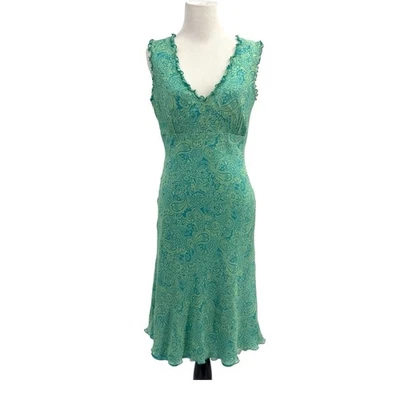 Y2k Sigrid Olsen Silk V-Neck Dress Whimsigoth Romantic Coquette Sz 8 Babydoll - Image 1 of 4