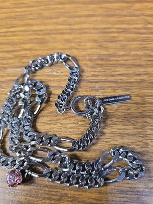 Justine Clenquet Silver Chain Necklace with Pink Crystal Charm - Image 1 of 2