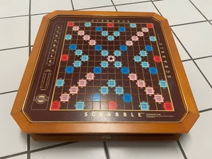 Vintage 1990 Franklin Mint Wooden Scrabble Set Complete w/100 Gold Tiles & Bag - Picture 1 of 9