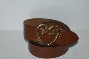 Moschino Brown Shiny Leather Gold Tone Heart Charm Belt size 42 (28.5" around) - Picture 1 of 3