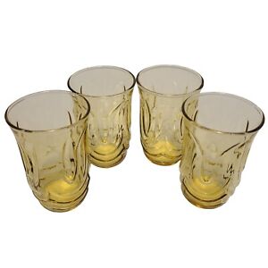 Vtg Anchor Hocking 9 ounce Colonial Tulip Juice Water Glasses - Amber - Lot of 4