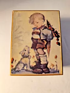 Caja de música vintage con bisagras de madera para niño y cachorro Hummel Japón - Imagen 1 de 5