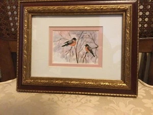 Framed ACEO Bullfinches Watercolor Artist Natalia Picugina Birds 8.75”w x 6.75”h - Picture 1 of 8