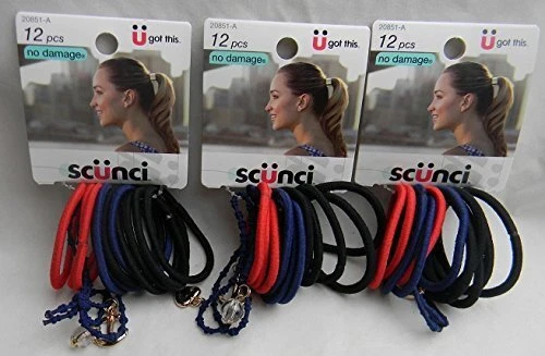 Scunci Bright Colors Red Dark Blue, and Black - 36 Count - 3 Packages of 12... - Image 1 of 1