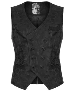 Punk Rave Mens Dark Gothic Aristocrat Chained Waistcoat Vest - Black Jacquard - Picture 1 of 13