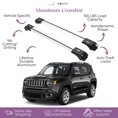 Barras transversales para portaequipajes de techo ERKUL para Jeep Renegade 2015-2023 se adapta a rieles elevados plateados Foto 1 de 4
