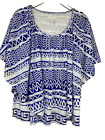 Chicos 3 Blue & White Geometric Layered Blouse Top  Size XL 16 Ruched Neckline