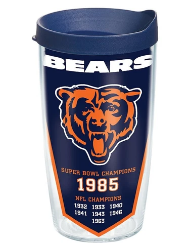 Chicago Bears 16oz Tervis Tumbler with Lid-Made in USA-Champs Wrap-New Cover