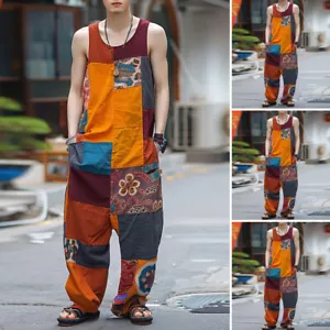 Herren Ethno Bedruckt Ärmellose Overalls Playsuits Leger Lockere Hose Strampler - Bild 1 von 8