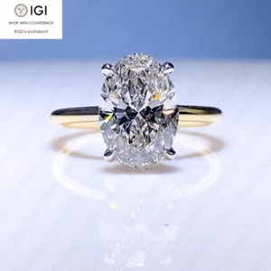 2.85Ct IGI E VS1 OVAL CUT LAB GROWN DIAMOND ENGAGEMENT RING IN 14K TWO-TONE GOLD - Picture 1 of 14