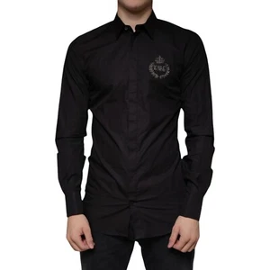 DOLCE & GABBANA Shirt Black King Crown Embroidered GOLD Dress 39/US15.5/S 900usd - Picture 1 of 9