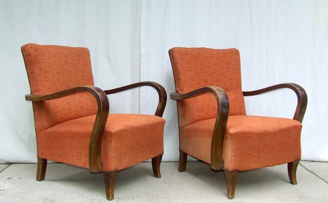 Art Deco Armchairs Pair of Club Cocktail Chairs. 1920s Vintage Antique Halabala Cover