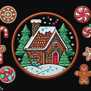 Gingerbread House Patch Printed Embroidered Iron-on Applique Christmas Tradition - Picture 1 of 11
